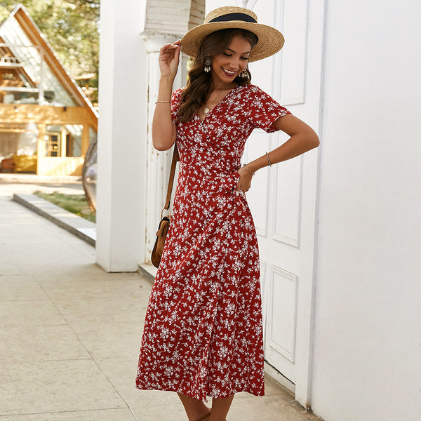 Floral Slimming Short Sleeve Dress