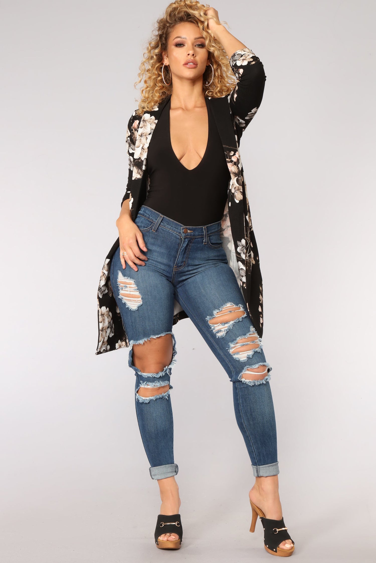 Corner Office Floral Blazer - Black/combo