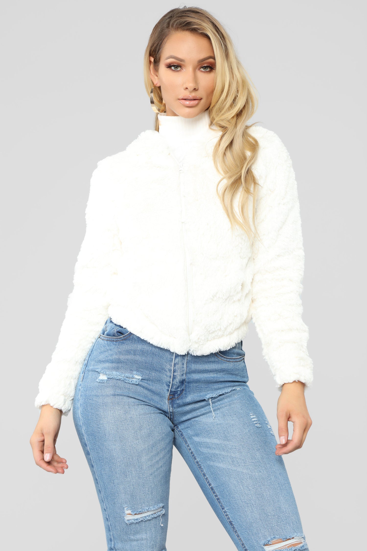 Look Don't Touch Fuzzy Jacket - Ivory