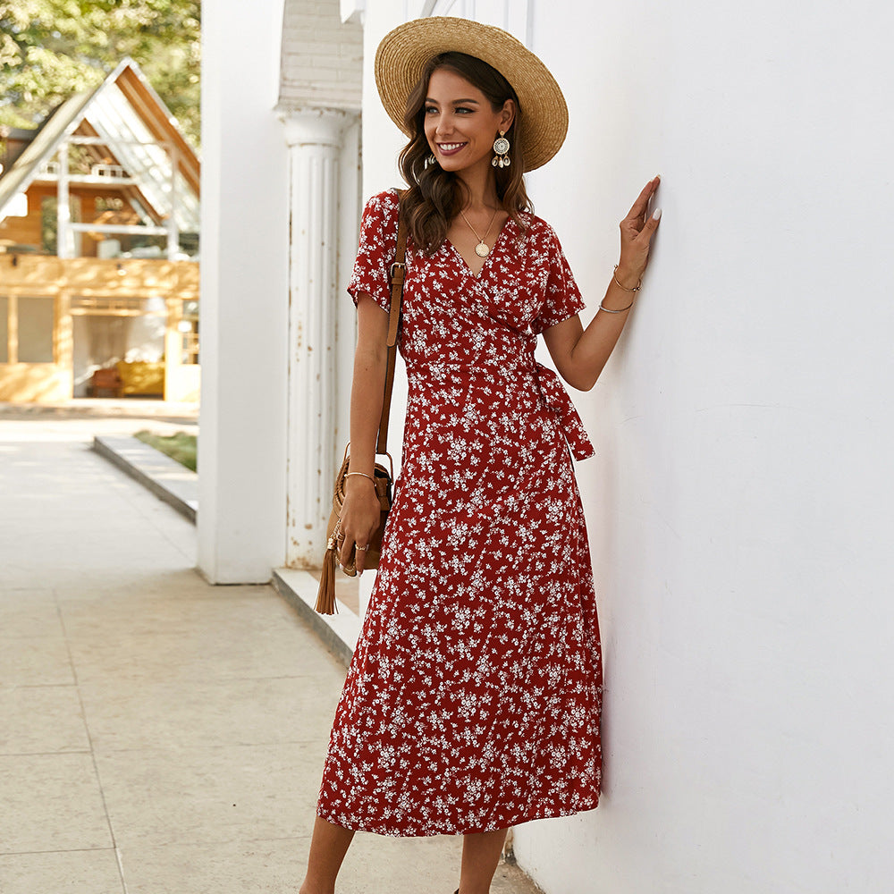 Floral Slimming Short Sleeve Dress