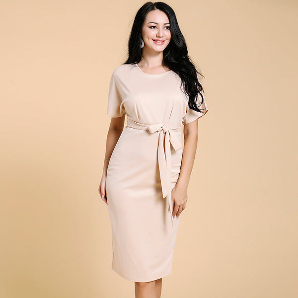 Crew Neck Wrapped Mid Length Dress