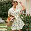 Office Lace Collar Puff Sleeve Floral Print Mini Dress